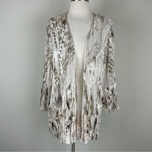 Chico's Travelers Off White Tan Tie Dye Floral Embroidered Kimono 2